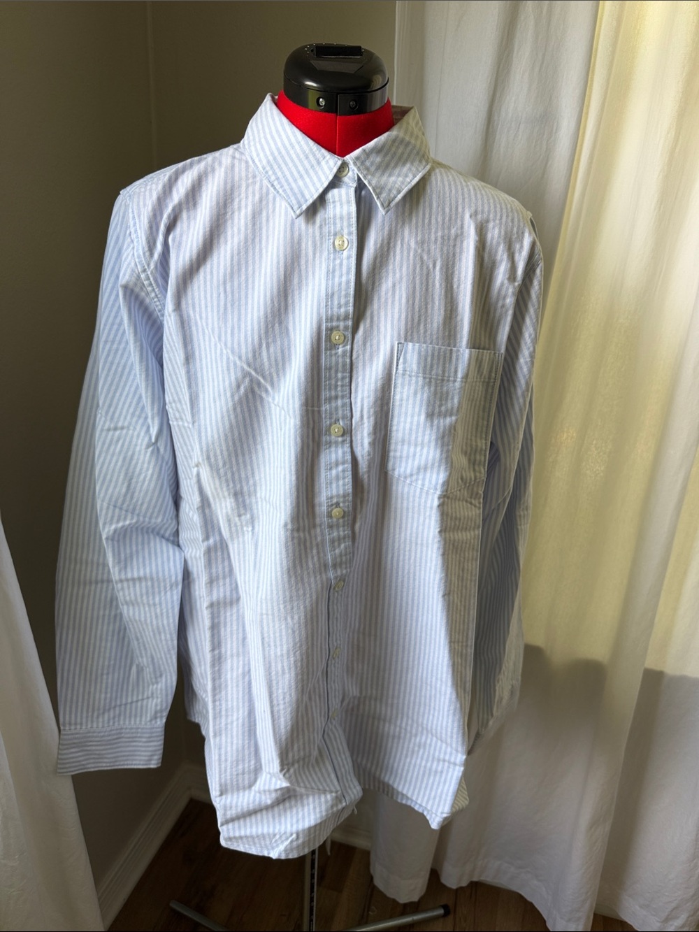Lands' End Light Blue & White Striped Button-Down Shirt